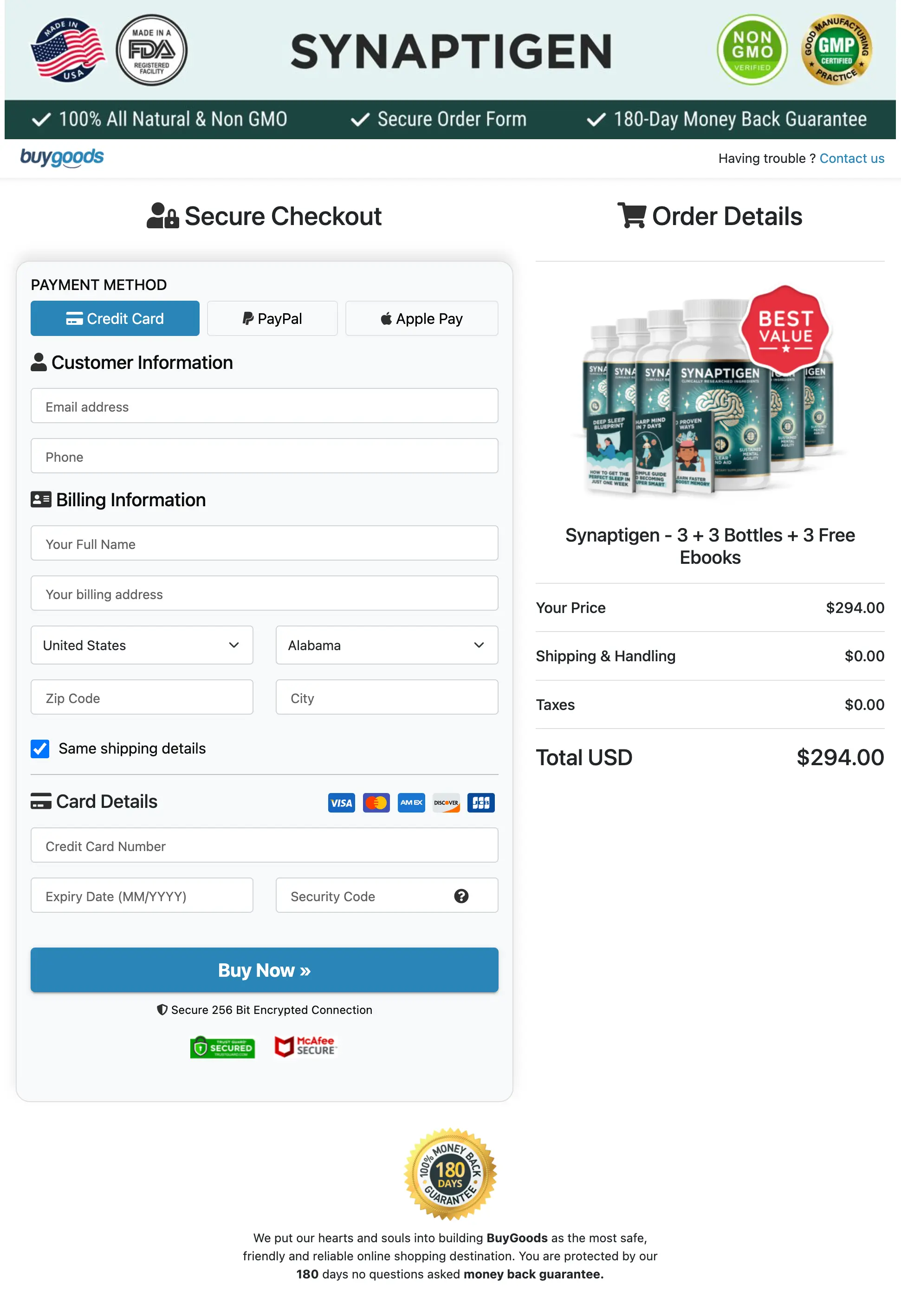 Synaptigen Secured Order Page